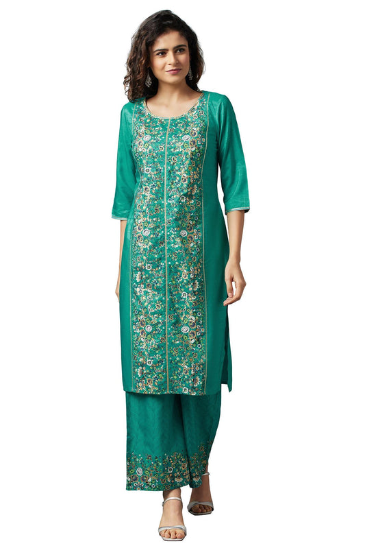 Aurelia Green Ethnic Festive Kurta And Palazzo Set