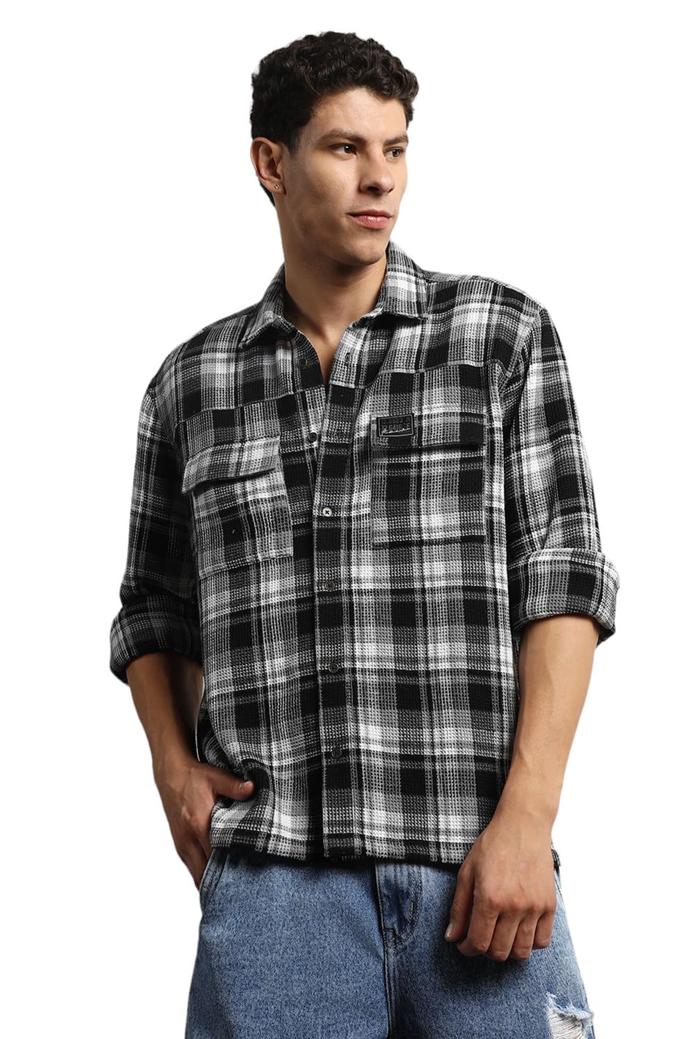 Hubberholme Men Summer Cotton Spread Collar Long Sleeves Oversized Casual Shirt 32