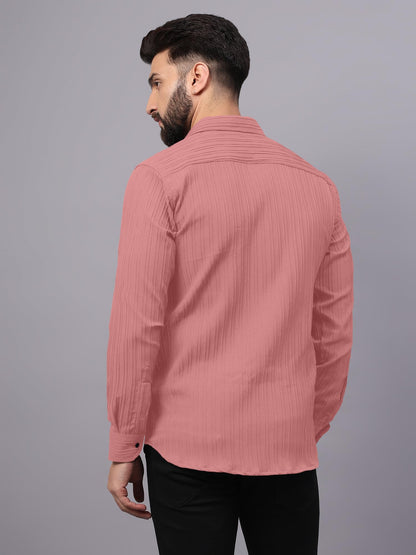 Finivo Fashion MenS Casual Button Down Shirts Long Sleeve Linen Shirt Fashion Textured Beach Summer Shirts Peach
