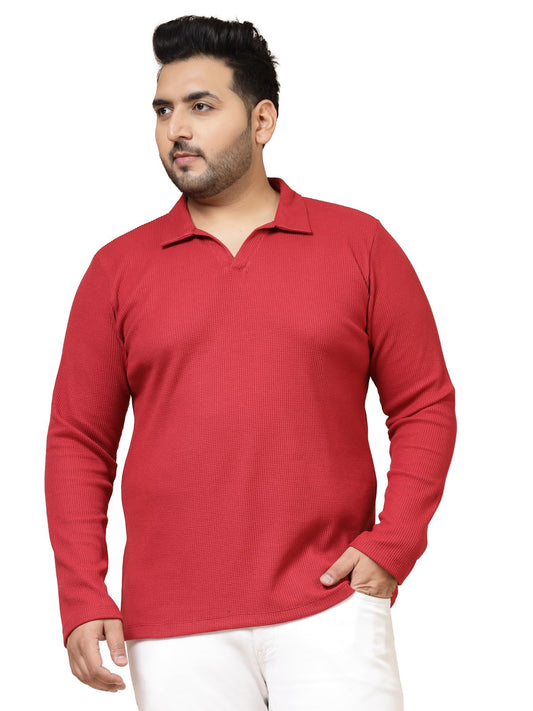 Rigo Plus Size T-Shirt for Men | Full Sleeve Plus Size T-Shirt | Casual Wear Solid T-Shirts for Man | Slim Fit, Collar T-Shirts