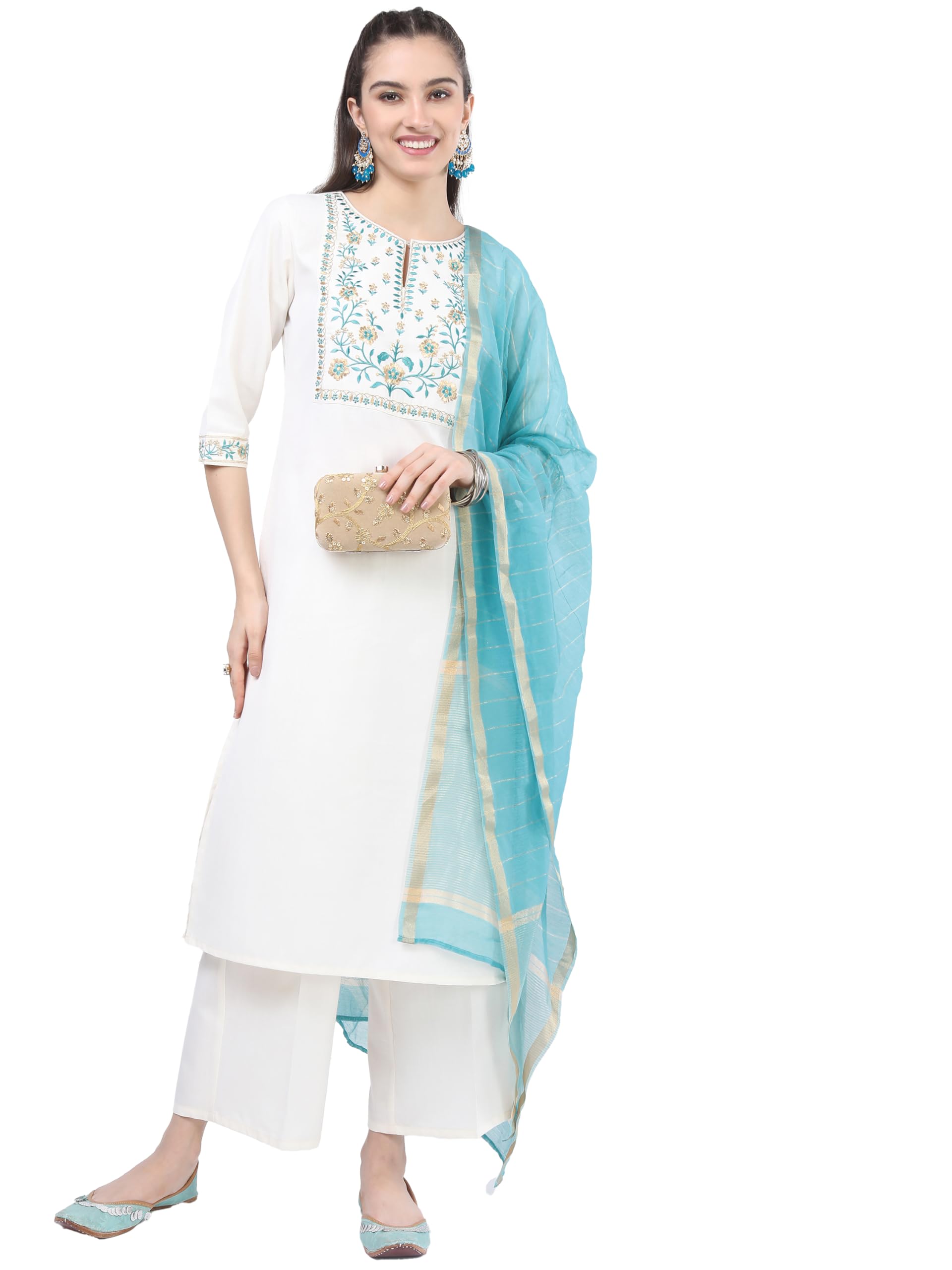 Ketch Women'S Polyester Blend Kurta Set (Khk3000046_Cream