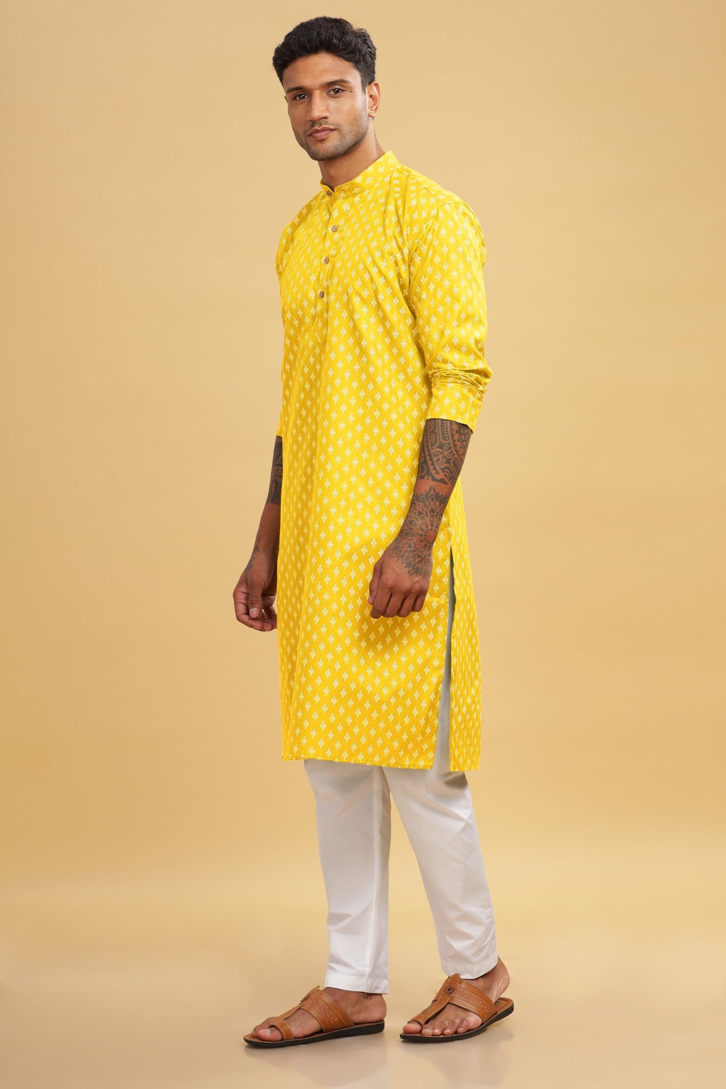 Be Active MenS Cotton Regular Fit Kurta (C-399-3_Yellow