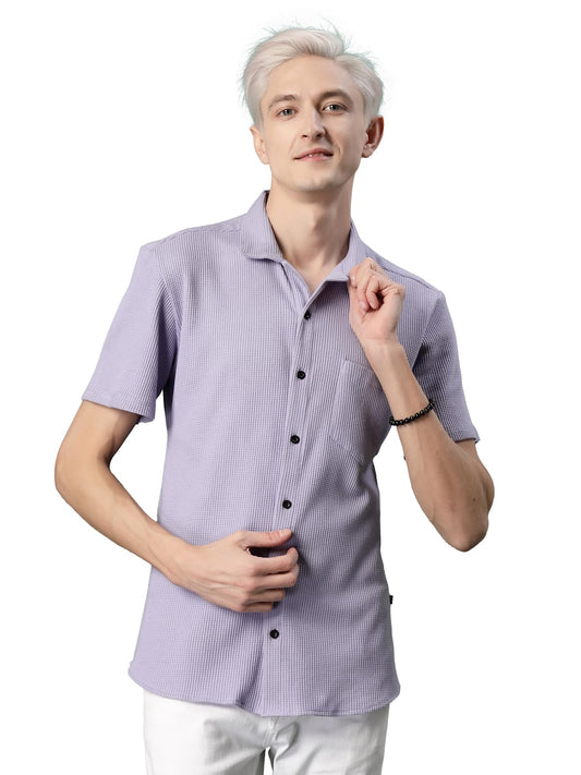 Rigo Waffle Knit Self-Textured Slim Fit Shirt for Mens | Half Sleeve Shirt for Men | Summer Shirts for Men Light Purple