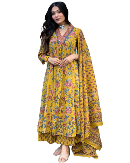 GoSriKi Women's Anarkali Kurta Set with Palazzo & Dupatta, 4X-Large, Pink, Model CIA-CLRS-GS
