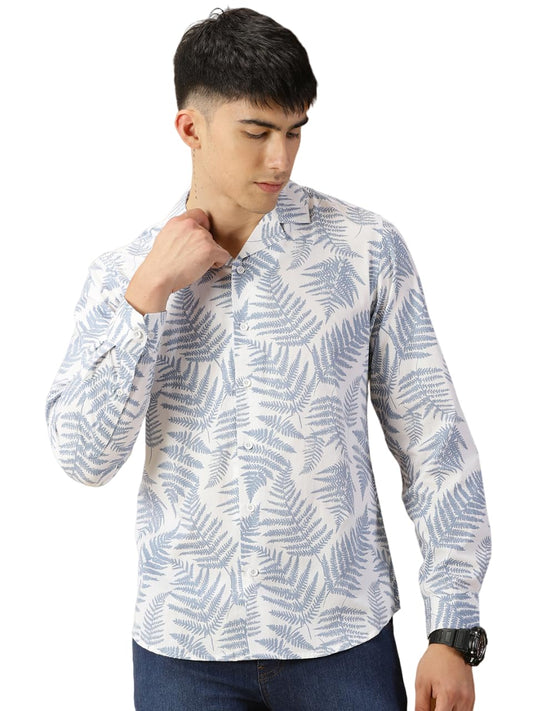 Thomas Scott Mens 100% Cotton Printed Regular Fit Casual Shirt - White