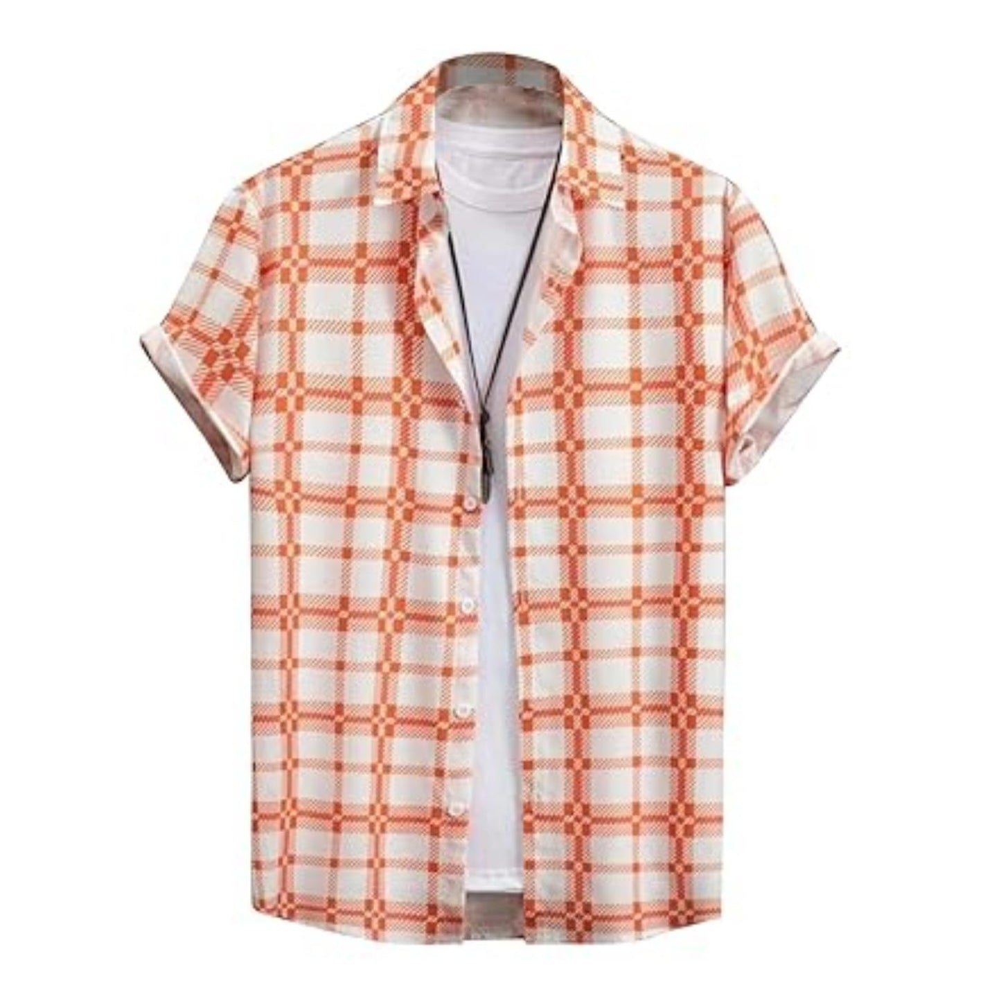 Rebelify MenS Lycra Bland Shirt With Half Sleeves Button Down Closure Round Collar Neck Printed Pattern Relaxed Fit And Standar