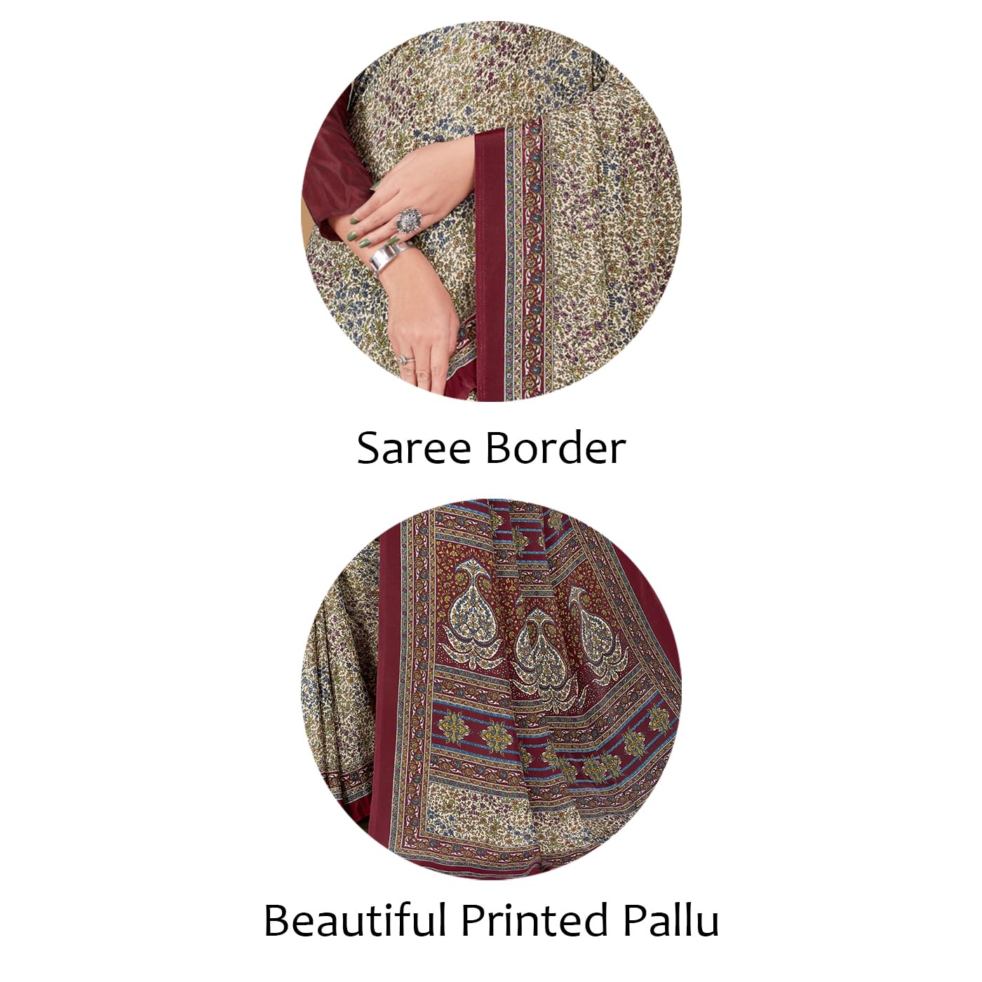 Vimla WomenS Multicolor Crepe Silk Uniform Saree With Blouse  Elegant Design For Various Professional Settings