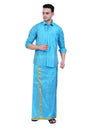 Prakasam Cotton-Mens Art Silk Wedding Set/Art Silk 8 Mulam (8-Yard) Dhoti And Stitched Half Sleeve Shirt
