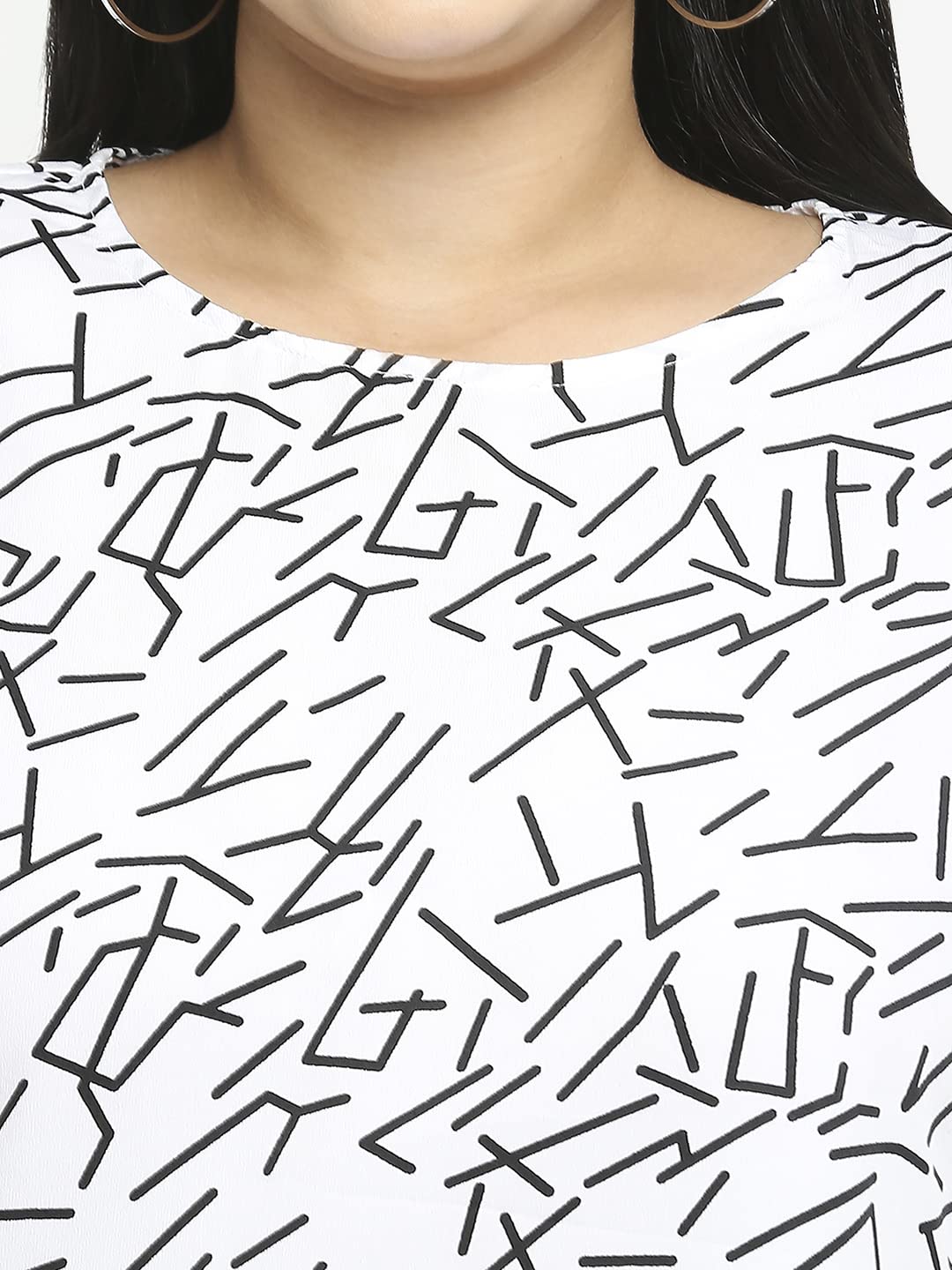 Style Quotient Women White and Black Abstract Polyester Regular Smart Casual Top