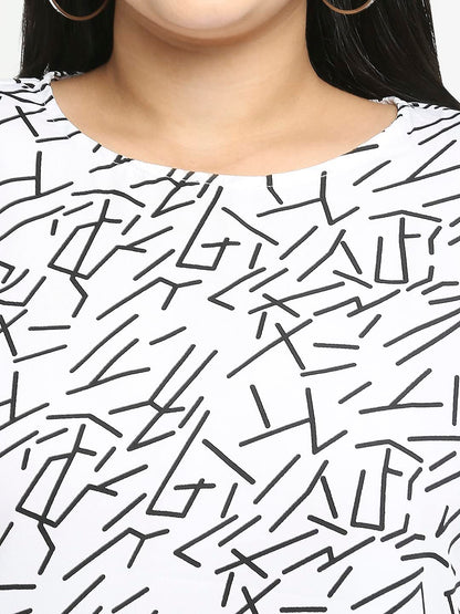 Style Quotient Women White and Black Abstract Polyester Regular Smart Casual Top