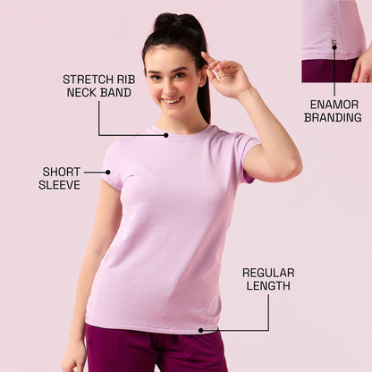 Enamor Womens Solid Slim Fit T-Shirt (E047_Orchid Bloom