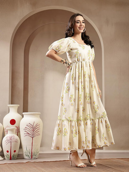 Stylum Womens Floral Printed Rayon Tiered Dress Green