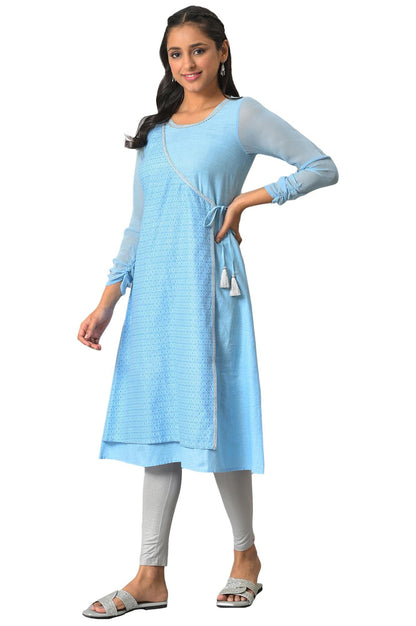 Aurelia Blue Foil Pattern Sequin Angrakha Kurta