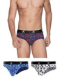 XYXX Mens Modal Slim Geometric Briefs (Pack of 3) (XY_R5_BRF_03_Triad Red + Boxy Grey + Prism Blue