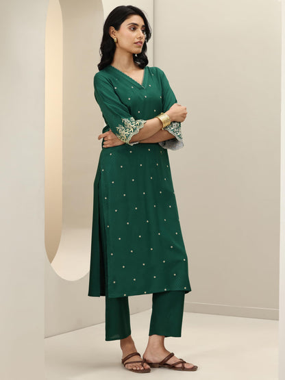 Libas Womens Woven Design Viscose Straight Kurta With Trousers