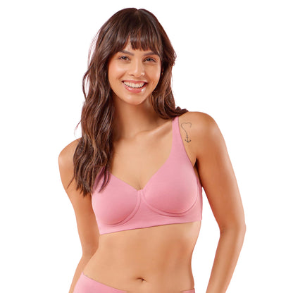 Enamor Womens Cotton Wire Free Casual T-Shirt Bra (IO05_Rose Blush