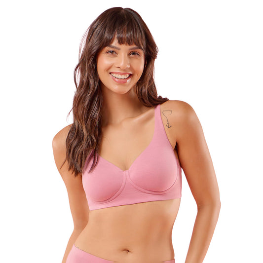 Enamor Womens Cotton Wire Free Casual T-Shirt Bra (IO05_Rose Blush