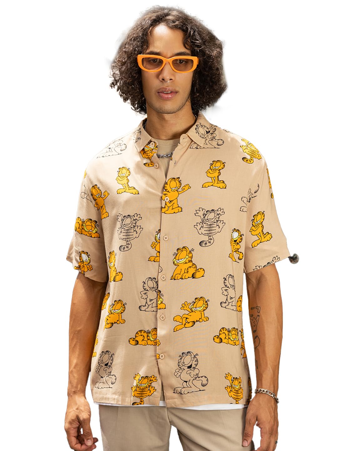 Bewakoof Official Universal Merchandise Mens AOP Oversized Fit Shirt_586205_Brown_2XL