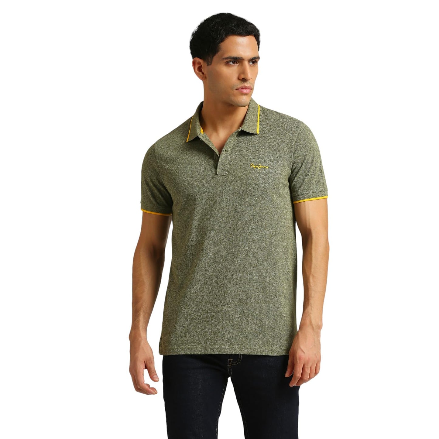 Pepe Jeans MenS Solid Regular Fit T-Shirt (Pm542093_Dark Olive Green