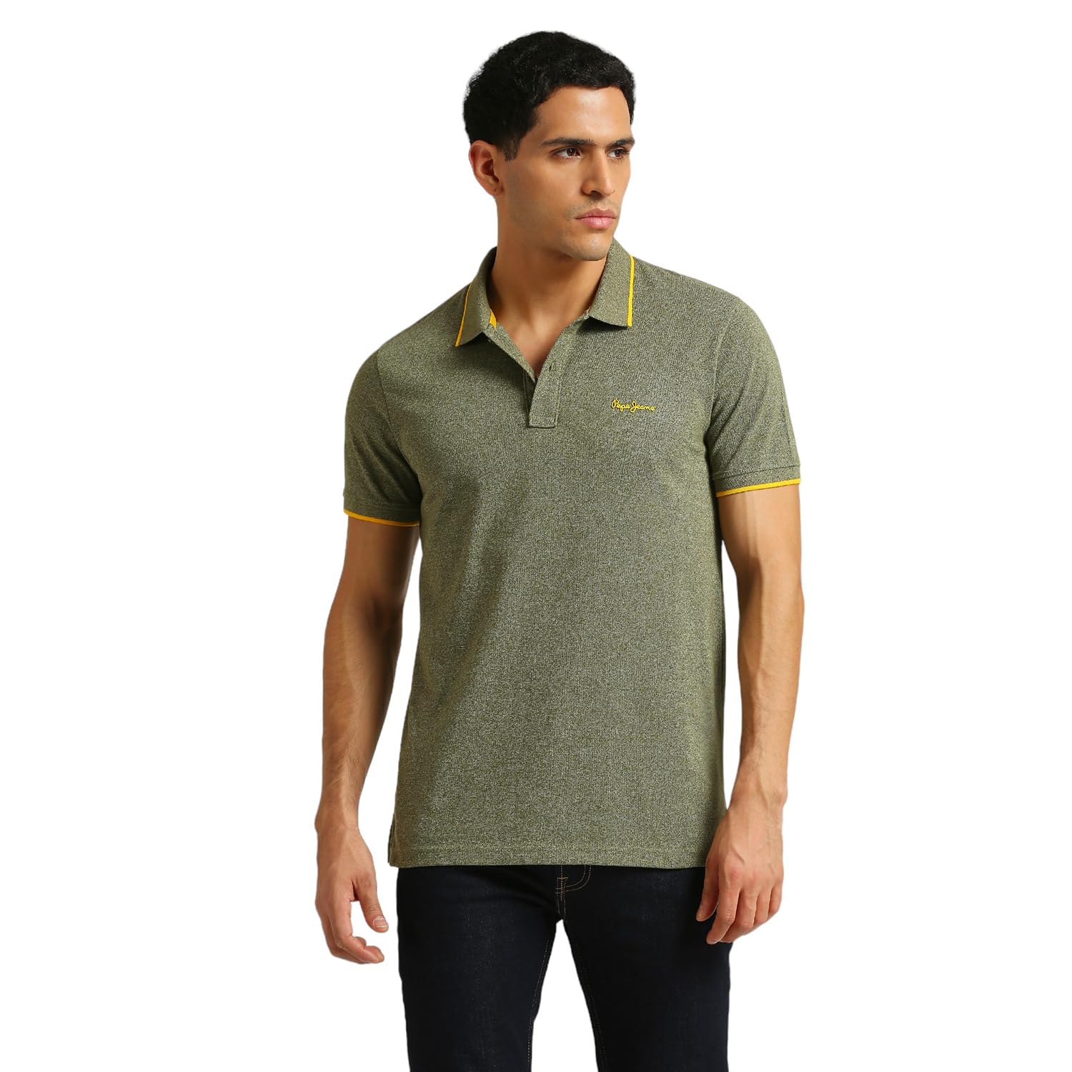Pepe Jeans MenS Solid Regular Fit T-Shirt (Pm542093_Dark Olive Green