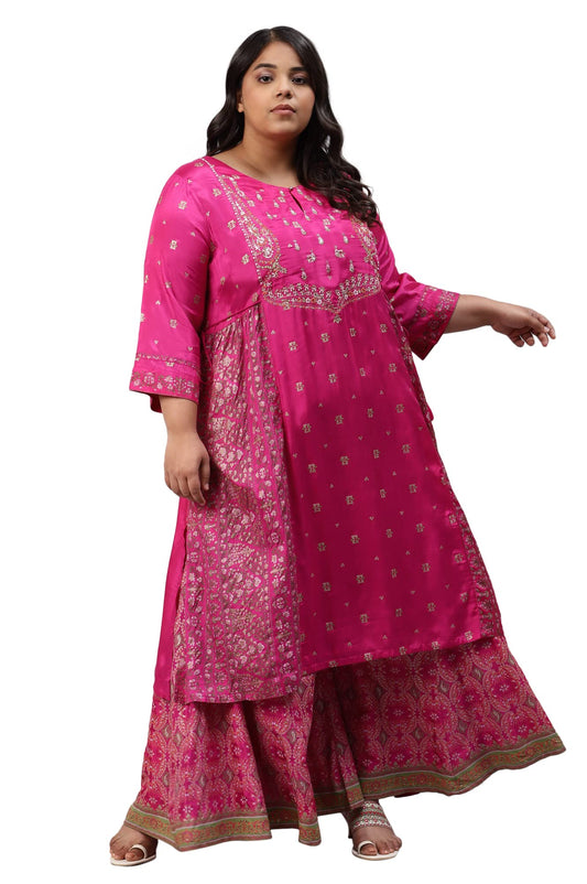 W for Woman Women Viscose Flared Floral Printed Festive Plus Size Regular Kurta