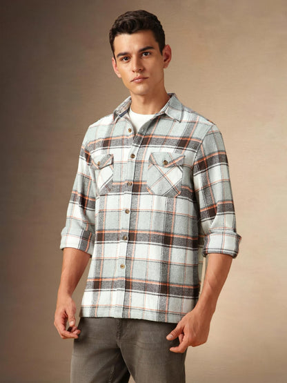 Dennis Lingo Men Flannel Check 100% Cotton Relaxed Fit Full Sleeves Shirts Grey