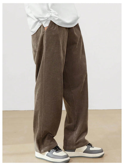 AVANOVA Mens Brown Front Tie Loose Fit Corduroy Baggy Long Slacks Chino Pants with Slant Pocket Simple Casual Trousers, Going O