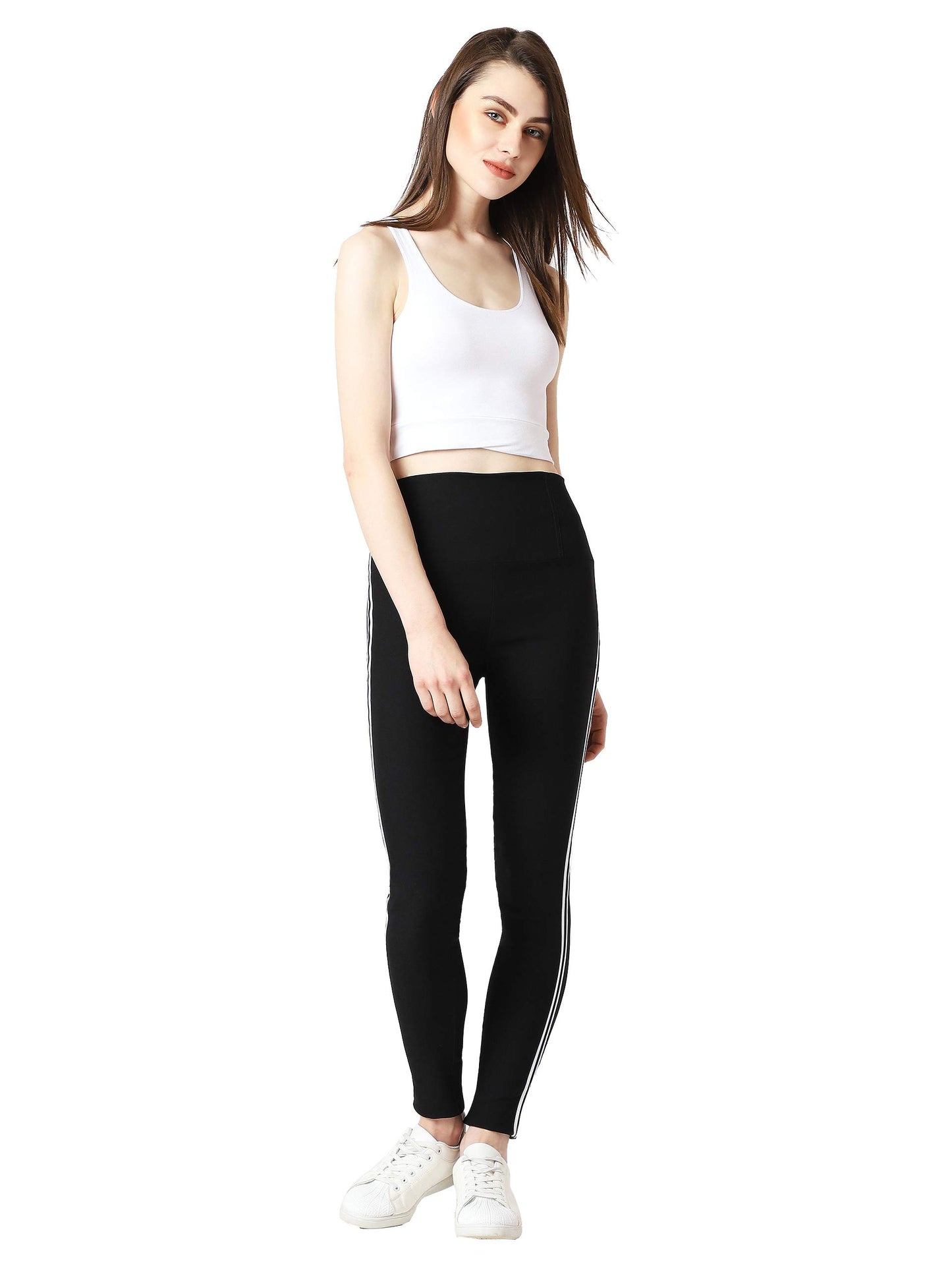 Miss Chase WomenS Black Twill Tape Detail High Waist Skinny Jeggings(Mcss19Bt02-63-62-02,Black,X-Small)