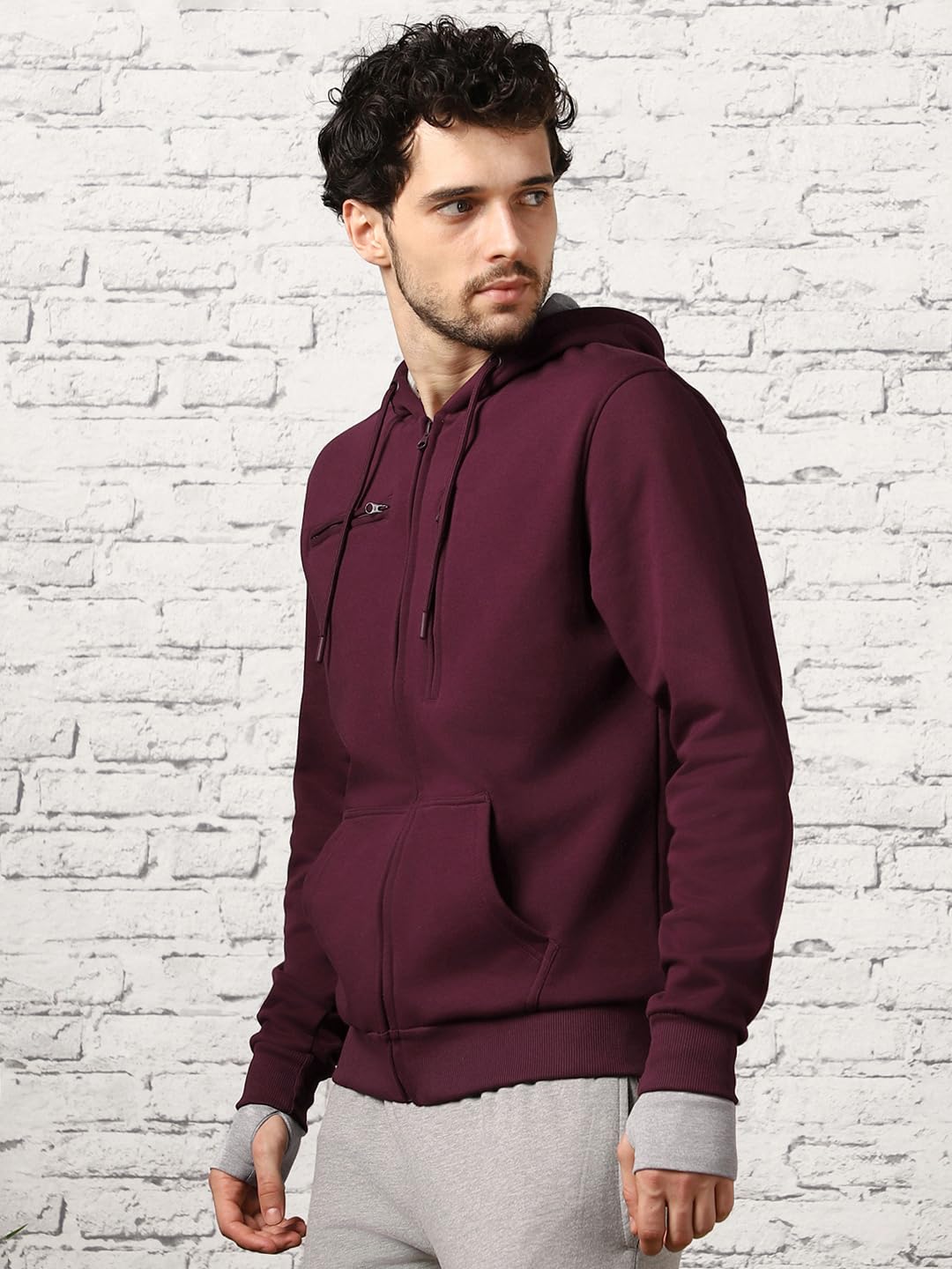 NOBERO Maroon Mens Travel Cotton Solid Plain Hoody Sports Winter Gym Workout Running Travel Trekking Hooded Sweatshirts and Hoo