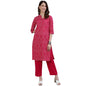 ishin Women's Pure Cotton Pink Printed Straight Kurta suit set with Pant