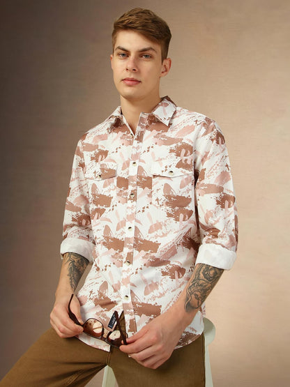 Dennis Lingo Men Brown Aop Relaxed Fit Full Sleeve Spread Collar Shirts