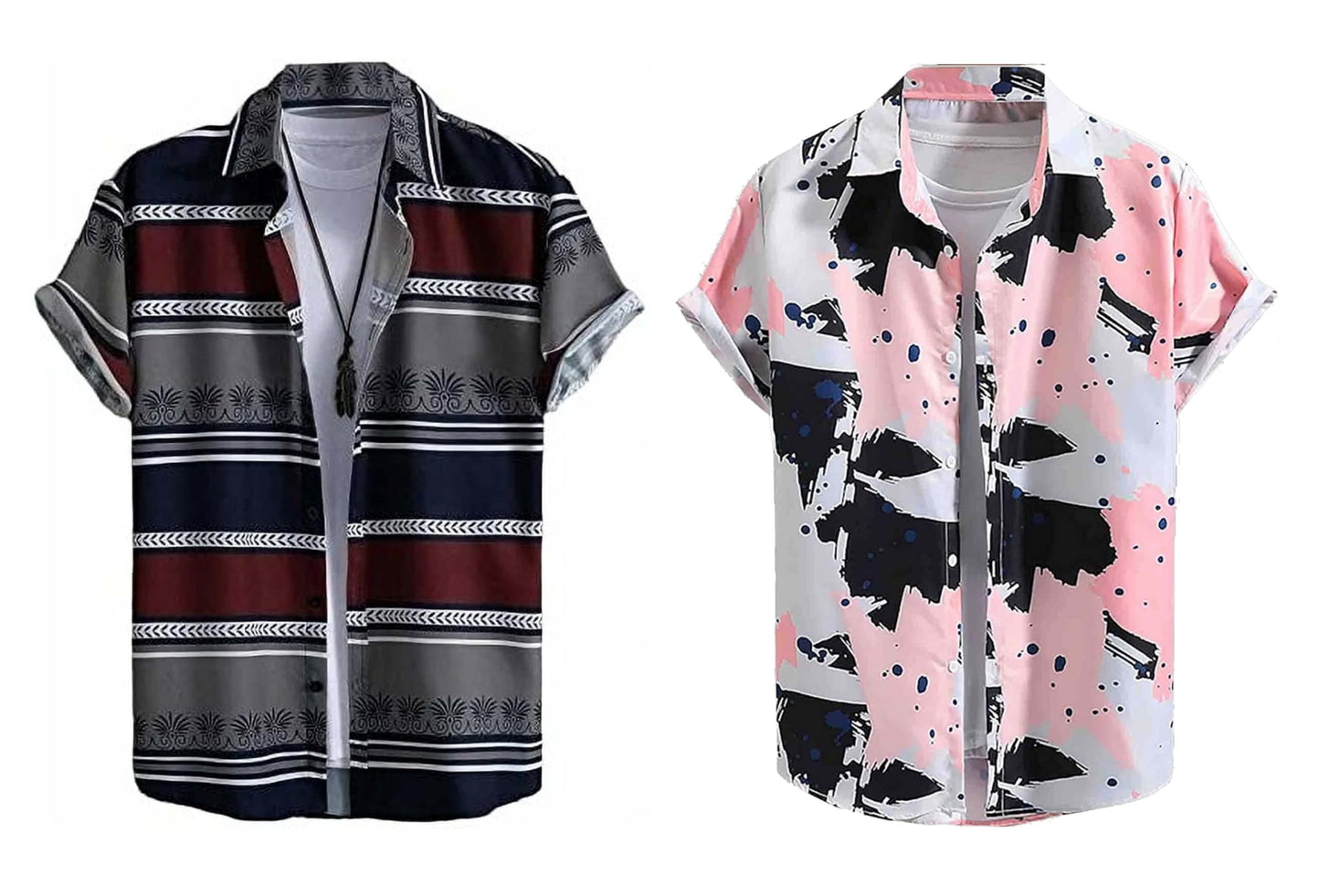 Rebelify Half Sleeve Printed Shirts For Men Regular Fit Printed Spread Collar Casual Shirt Lycra Fabric With Combo Shirt (Pack O