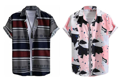 Rebelify Half Sleeve Printed Shirts For Men Regular Fit Printed Spread Collar Casual Shirt Lycra Fabric With Combo Shirt (Pack O