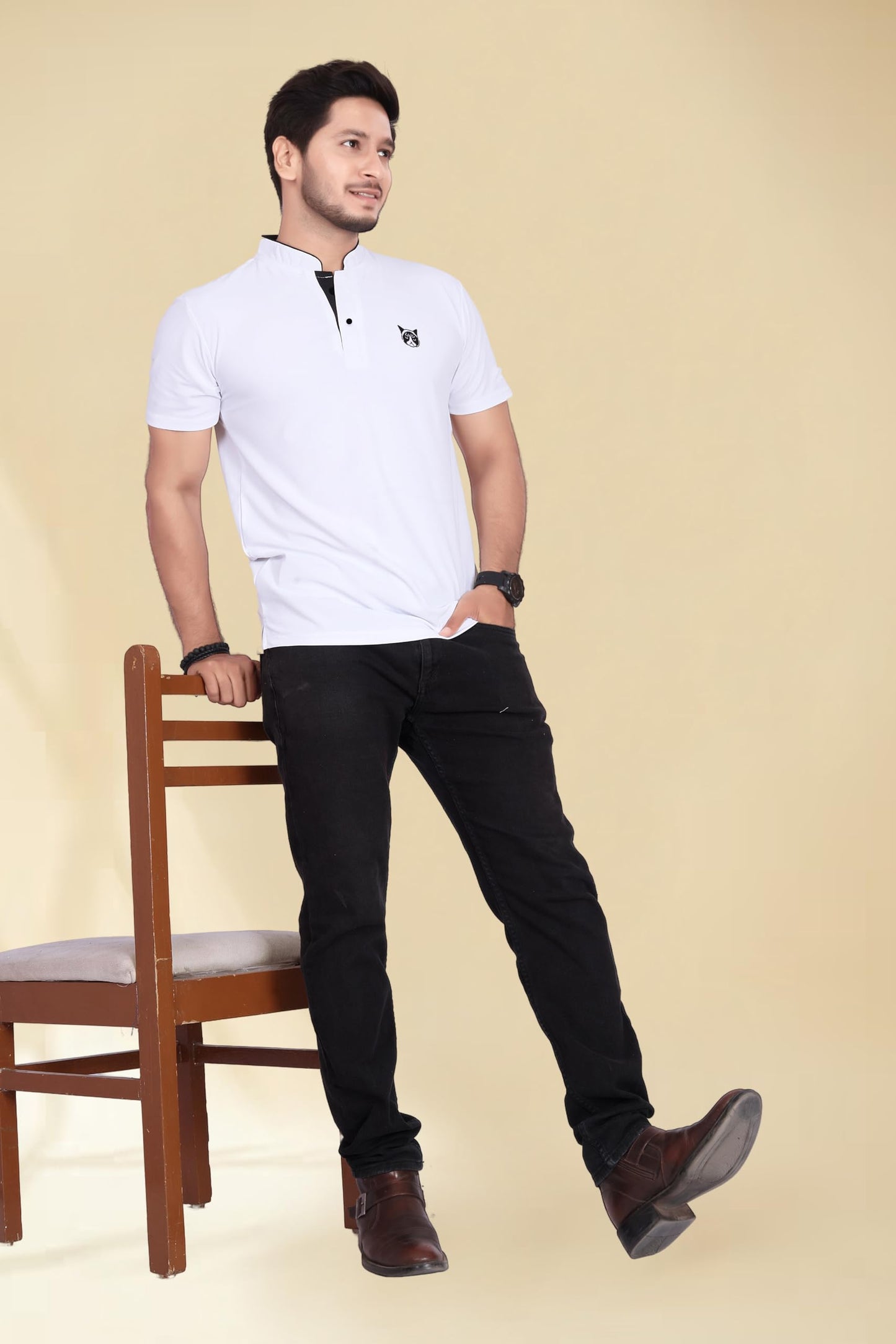 Baghadbillo MenS And BoyS Polyster T-Shirt With Mandarin Collared Neck Half Sleeves Closuer Button And Regular Fit | Polo T Sh