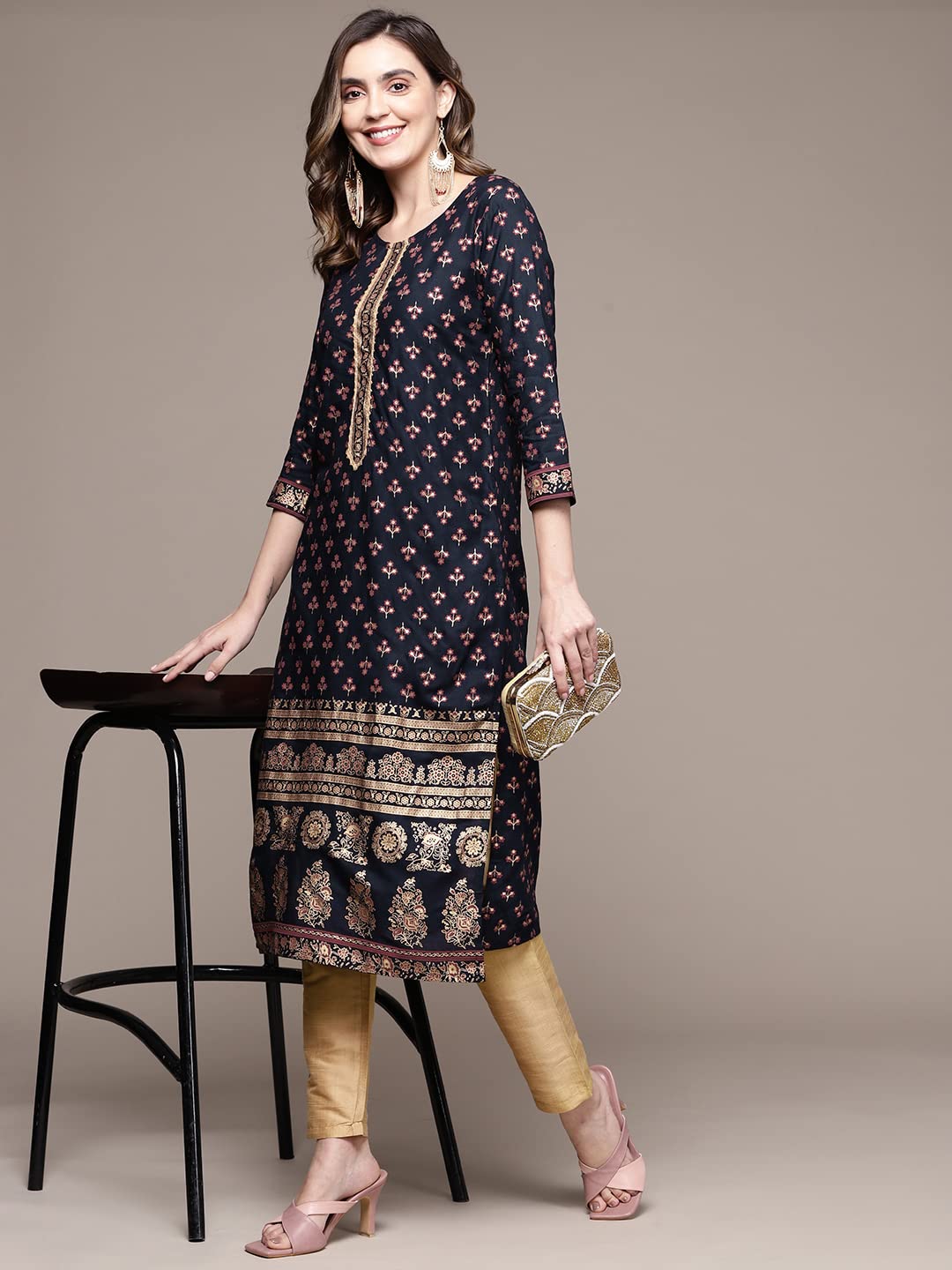 anubhutee Women's Navy Blue Ethnic Printed Kurta