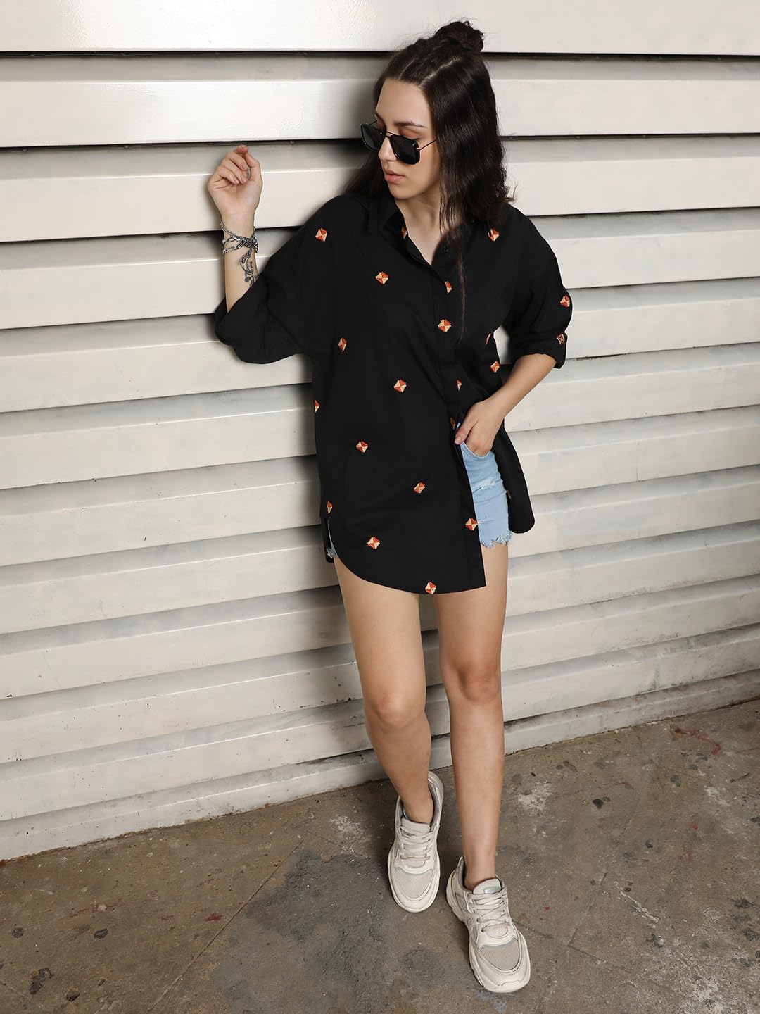 High Star Classic Spread Collar Oversized Cotton Casual Shirt Black