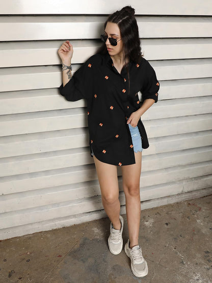High Star Classic Spread Collar Oversized Cotton Casual Shirt Black