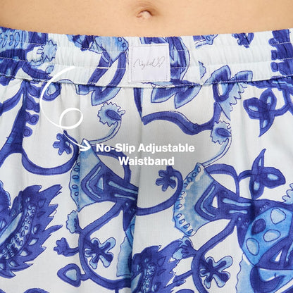Nykd (Nys930 Printed Rayon Coords Night Suit For Women | Relaxed Fit V Neck Top With Non Slip Adjustable Waistband Shorts | Perf