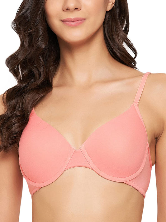 Clovia WomenS Cotton Padded Underwired Demi Cup T-Shirt Bra (Br1269P34_Orange_34D)
