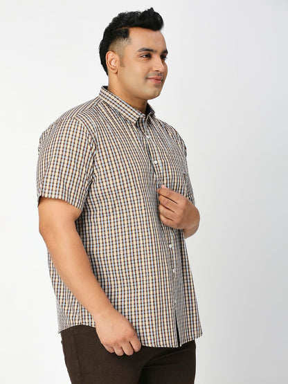 Thomas Scott Mens | Half Sleeve | Checks | Regular Fit Plus Size | 100% Cotton | Spread Collar | Casual Shirts (Available in Plu