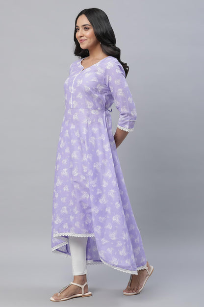 Aurelia Purple Leaf Print Cotton Regular Kurta