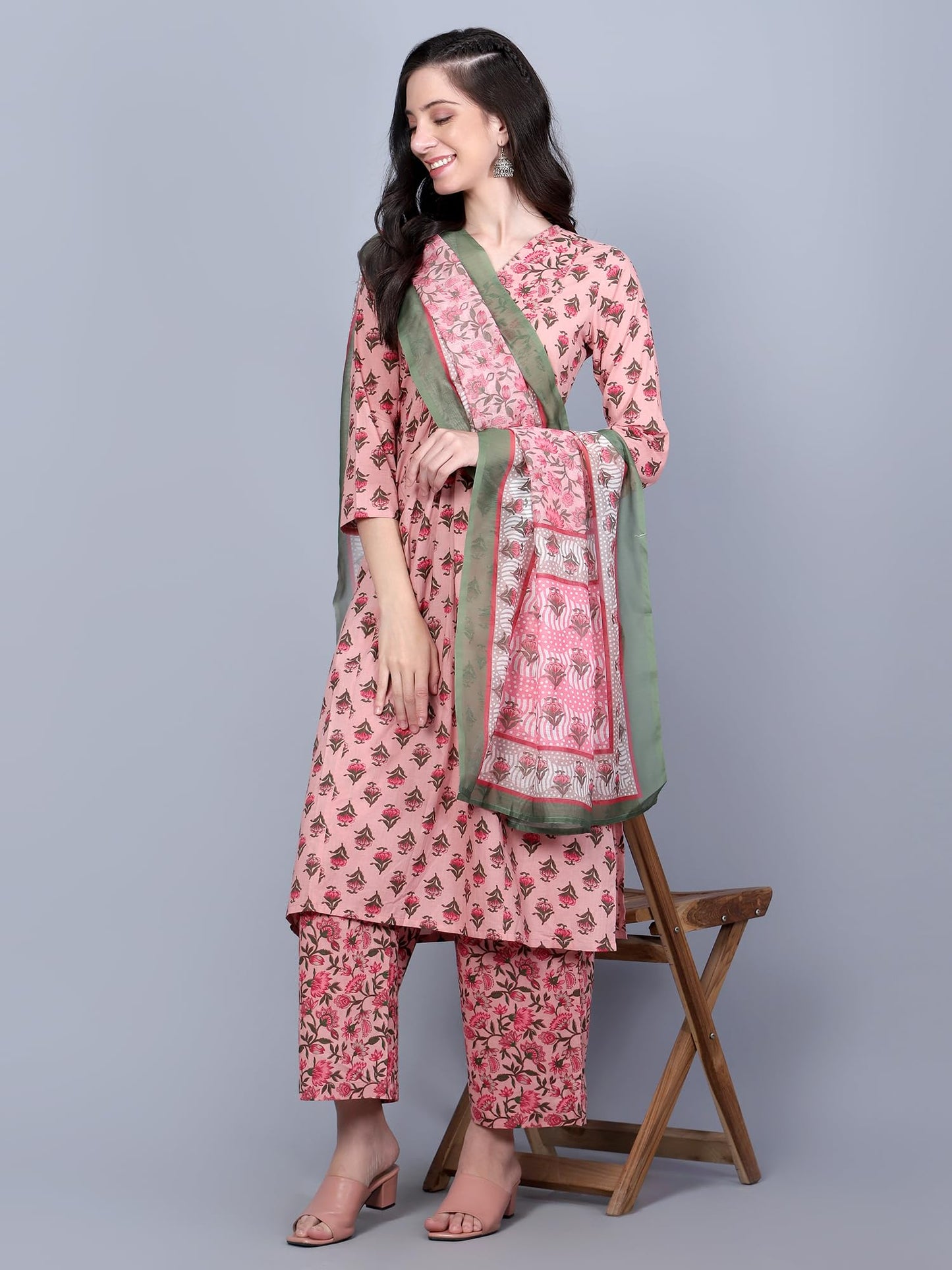 Idalia Coral Printed Kurta Set With Dupatta