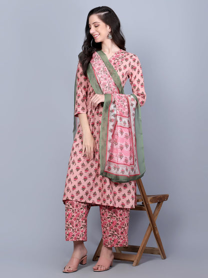 Idalia Coral Printed Kurta Set With Dupatta