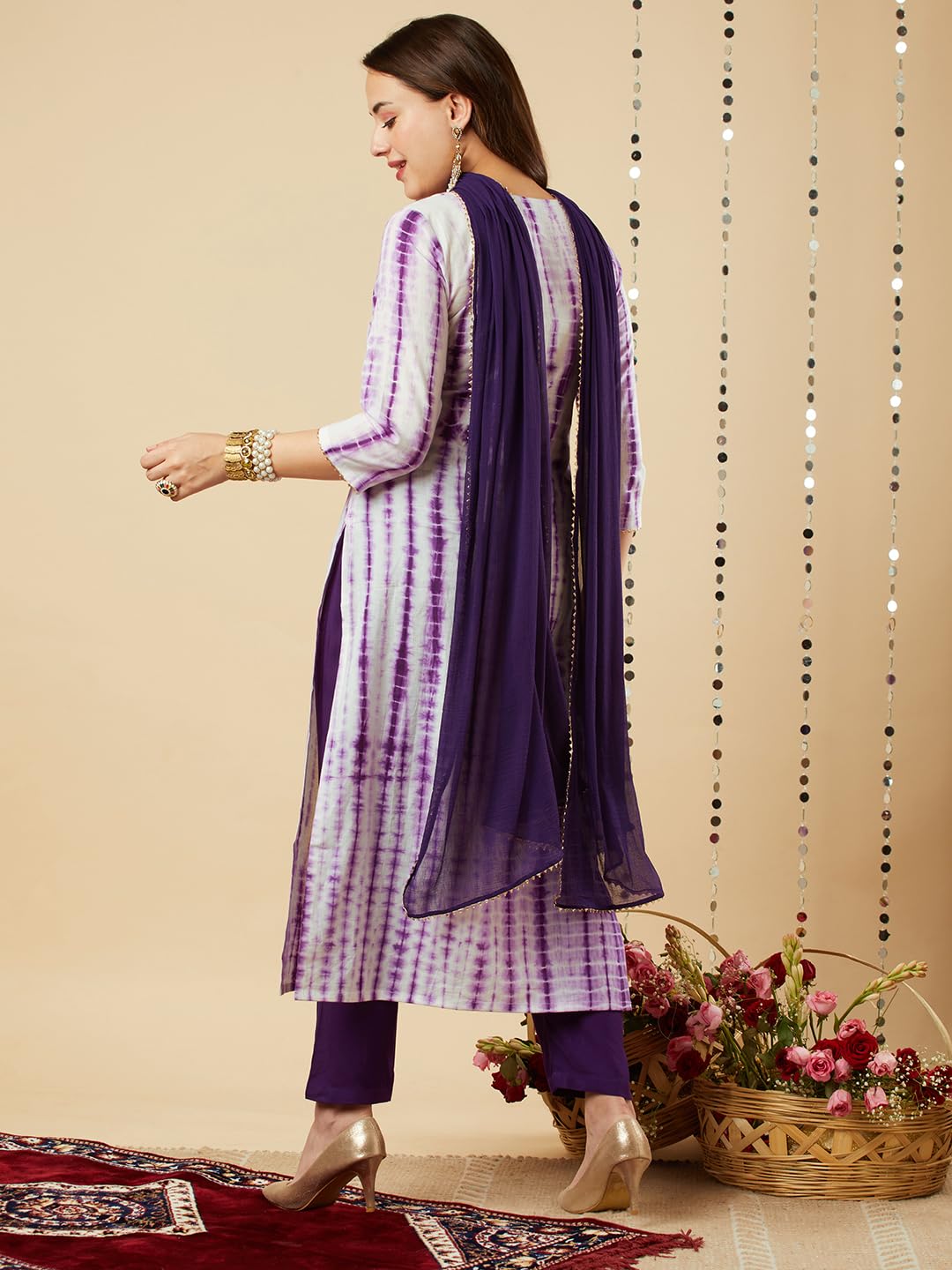 ANNI DESIGNER Women s Rayon Viscose Print Straight Kurta with Pants & Dupatta, purple, 44