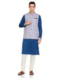 Manyavar Blue Cotton Printed Celebration Kurta Jacket Set With Mandarin Collar