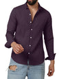 Finivo Fashion MenS Casual Cotton Plain Button Down Shirts Long Sleeve Textured Summer Beach Shirt For Men Purple