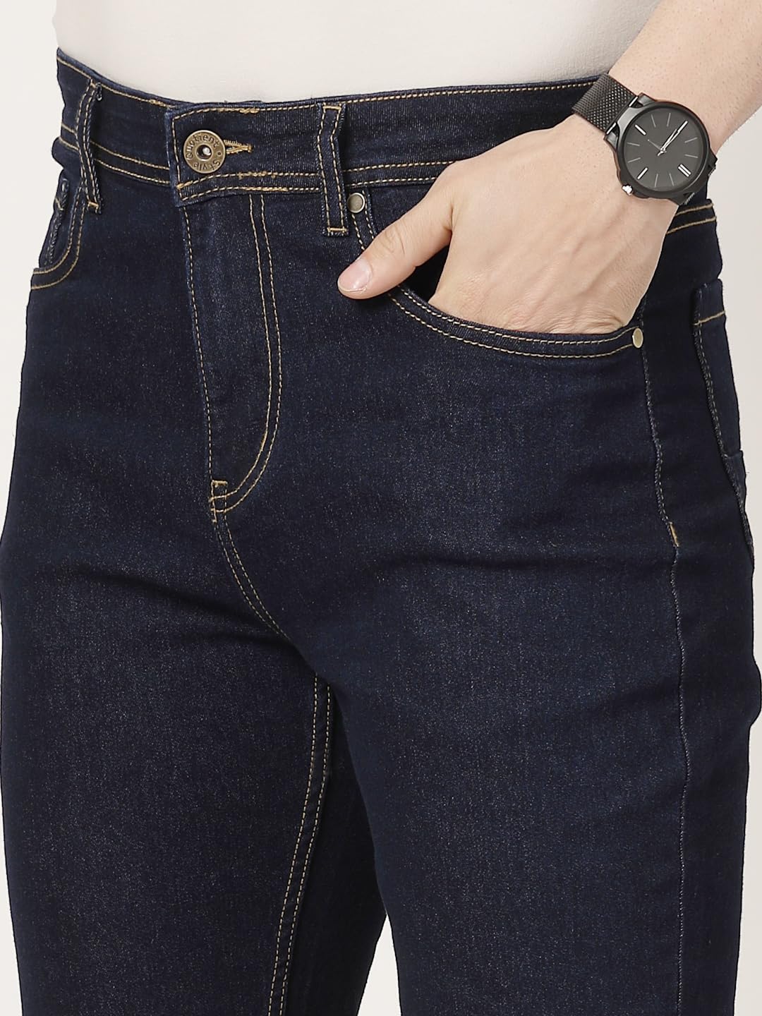 Style Quotient Men Dark Blue Regular Fit Mid Rise Stretchable Jeans