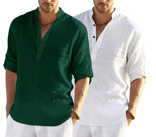 Bellstone MenS Solid Regular Fit Dress Shirt (Kurta800_Combo_Dark Green_White_Xl