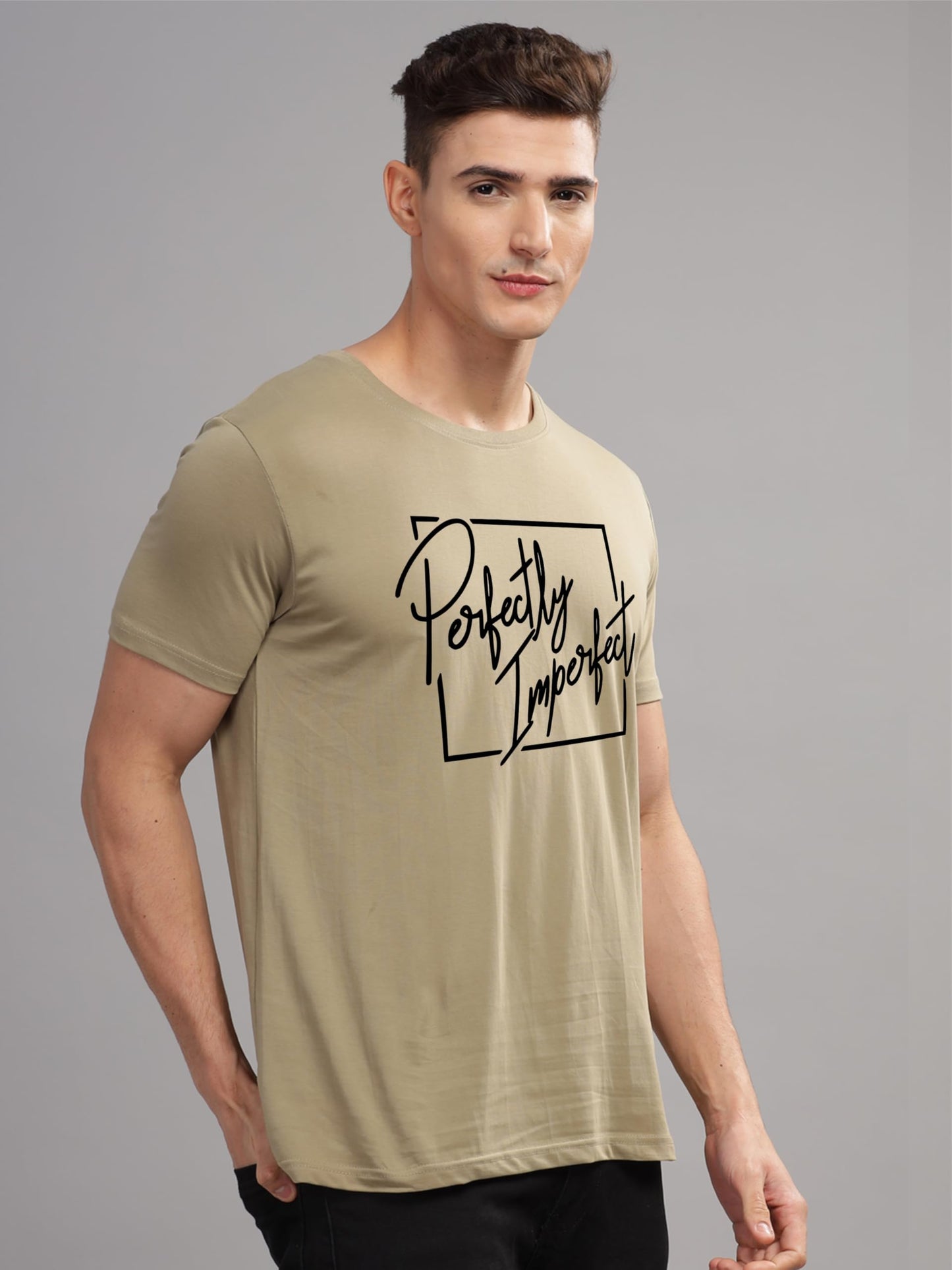 ADRO Mens Printed T Shirt - Premium Cotton Graphic Printed Tshirt - Beige T-Shirt - RN24-FECT-BE