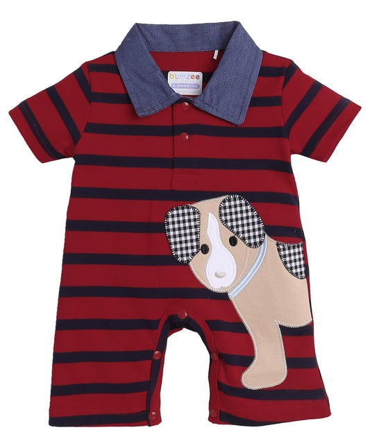 Bumzee Red Boys Half Sleeves Thigh Length Romper Age - 9-12 Months (Peb8068E-Red)